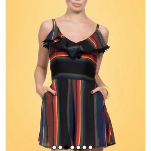 Voodoo Vixen Rainbow Striped Ruffle Collar Josie Playsuit